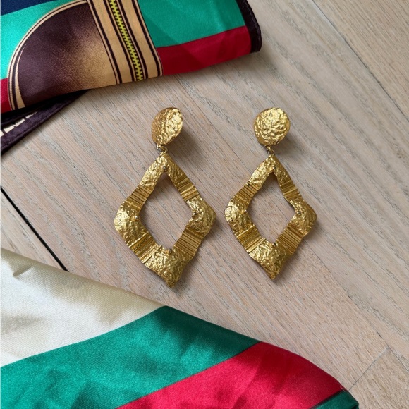 Three Satin Scarves / Zara Gold Textured Earrings - Picture 2 of 4